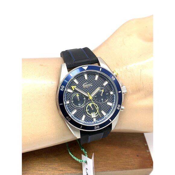 Lacoste Men's Watch 2011361 Quartz Chronograph Blue Dial Black Rubber Strap 43mm - Picture 10 of 13